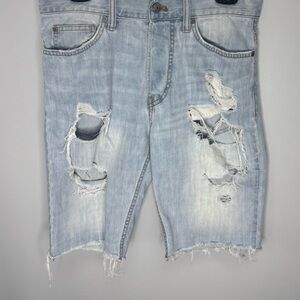 Distressed Light Blue Denim Shorts